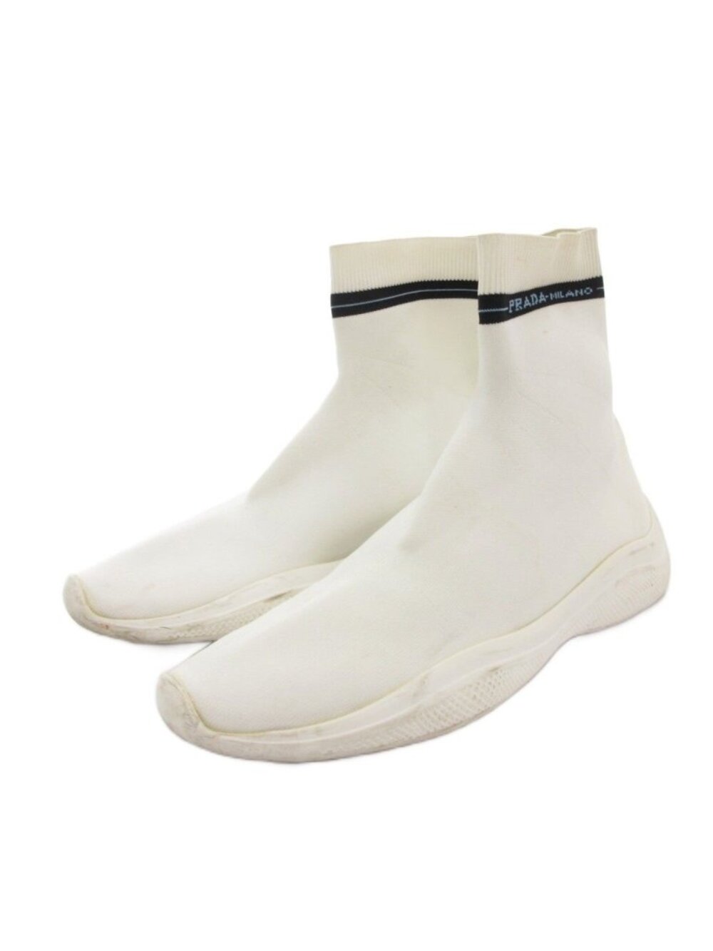 Prada Socks Sneakers Shoes High Cut Logo 36.5 White - Picture 2 of 9